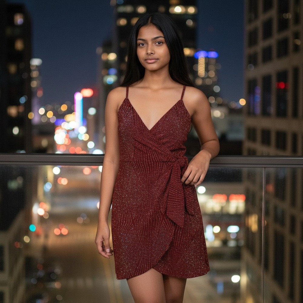 Lily Rose‎ Red Shimmer Knotted Side Wrap Cocktail Homecoming Dress Size XS